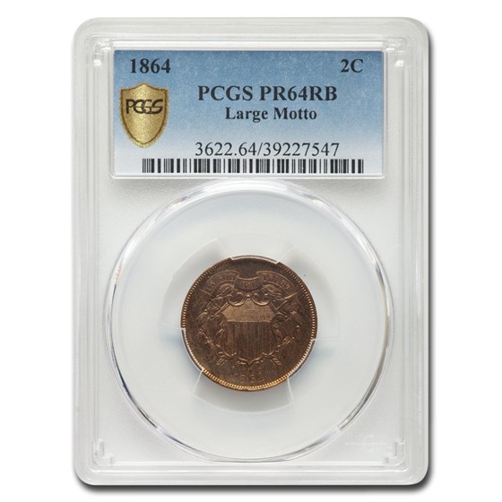 1864 Two Cent Piece Lg Motto PR-64 PCGS (Red/Brown) 1864 Two Cent Piece Lg Motto PR-64 PCGS (Red/Brown)
